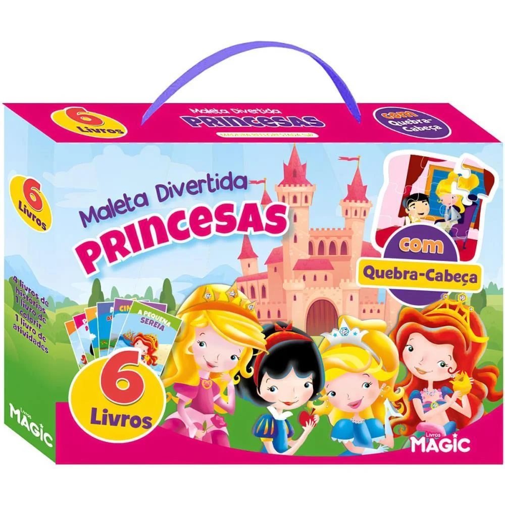 Livro Brinquedo Ilustrado Princesas 6Livros+1Quebra Cabe Magic Kids (Maleta) - imagem 2