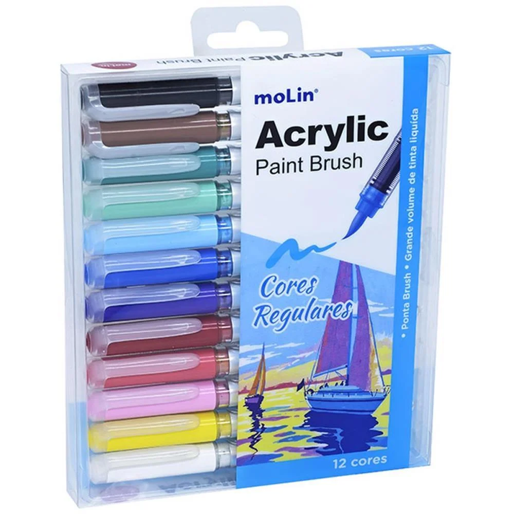 Marcador Artistico Acrylic Brush 12 Cores Vivas Molin (Estojo) - imagem 2