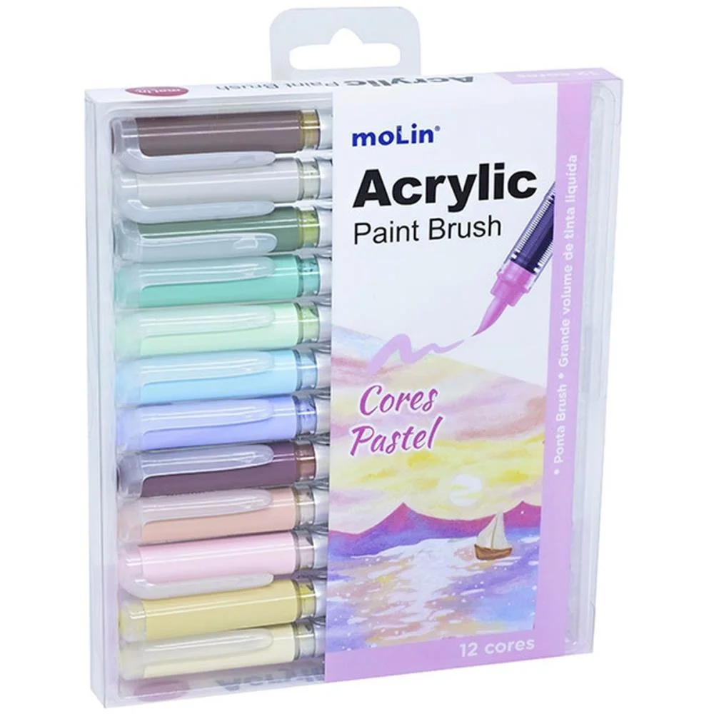 Marcador Artistico Acrylic Brush 12 Cores Pastel Molin (Estojo) - imagem 2