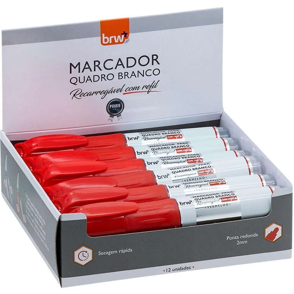 Pincel Quadro Branco Recarregavel Vermelho Brw (Cx.c/12) - imagem 2