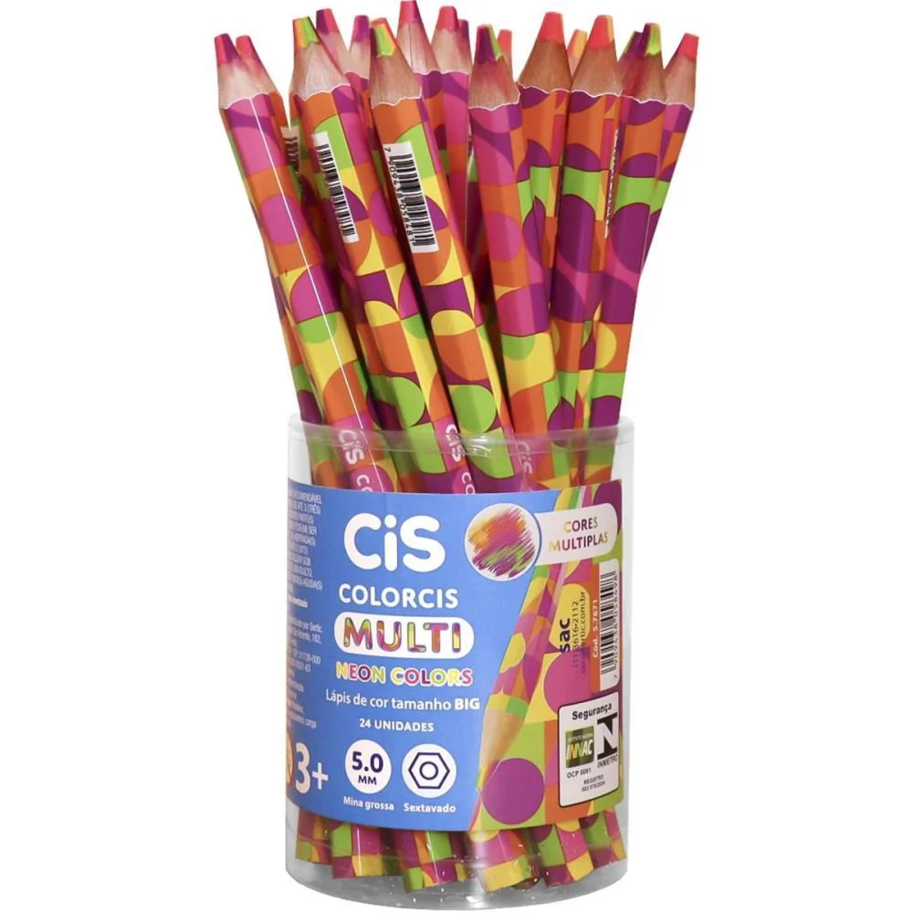 Lapis De Cor Jumbo Cis Multicolor Graf 4Cor Neon Sertic (Pote-24) - imagem 2