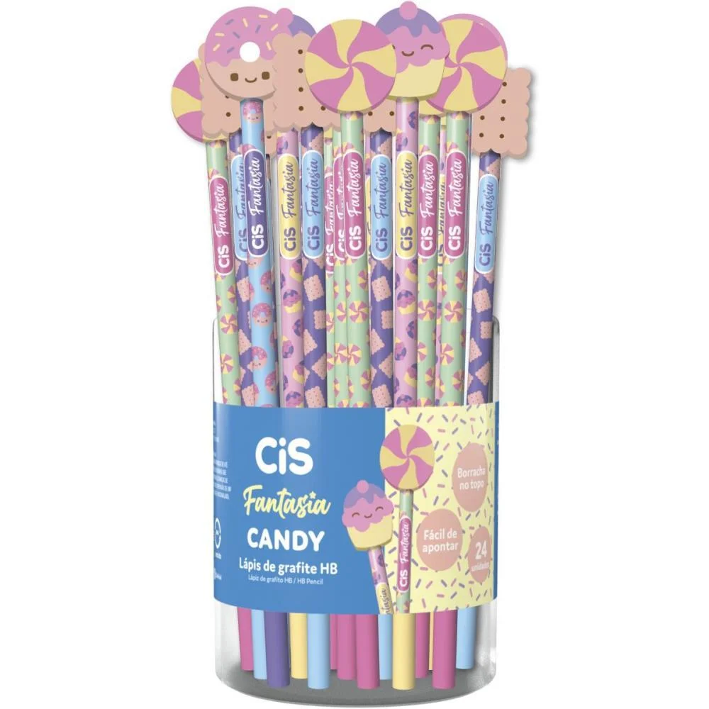Lapis Preto Redondo Decorado Cis Borracha Candy 4 Mod. (S) Sertic (Pote-24) - imagem 2