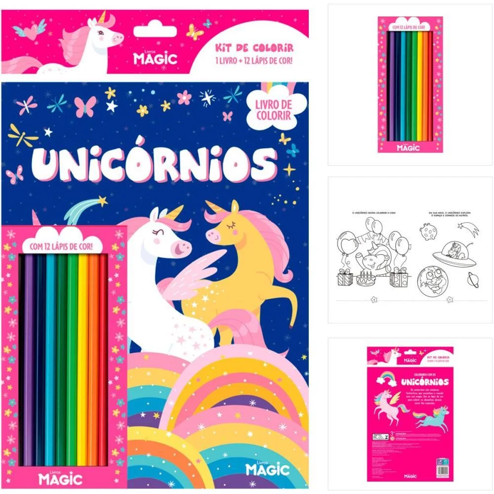 Livro Infantil Colorir Kit Lapis De Cor Unicornios Magic Kids - imagem 3
