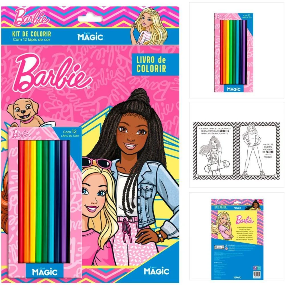 Livro Infantil Colorir Kit Lapis De Cor Barbie 16Pgs Magic Kids - imagem 5