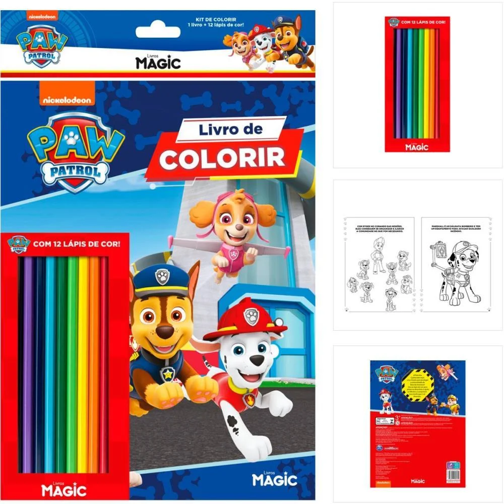 Livro Infantil Colorir Kit Lapis De Cor Patrulha Cani Magic Kids - imagem 5
