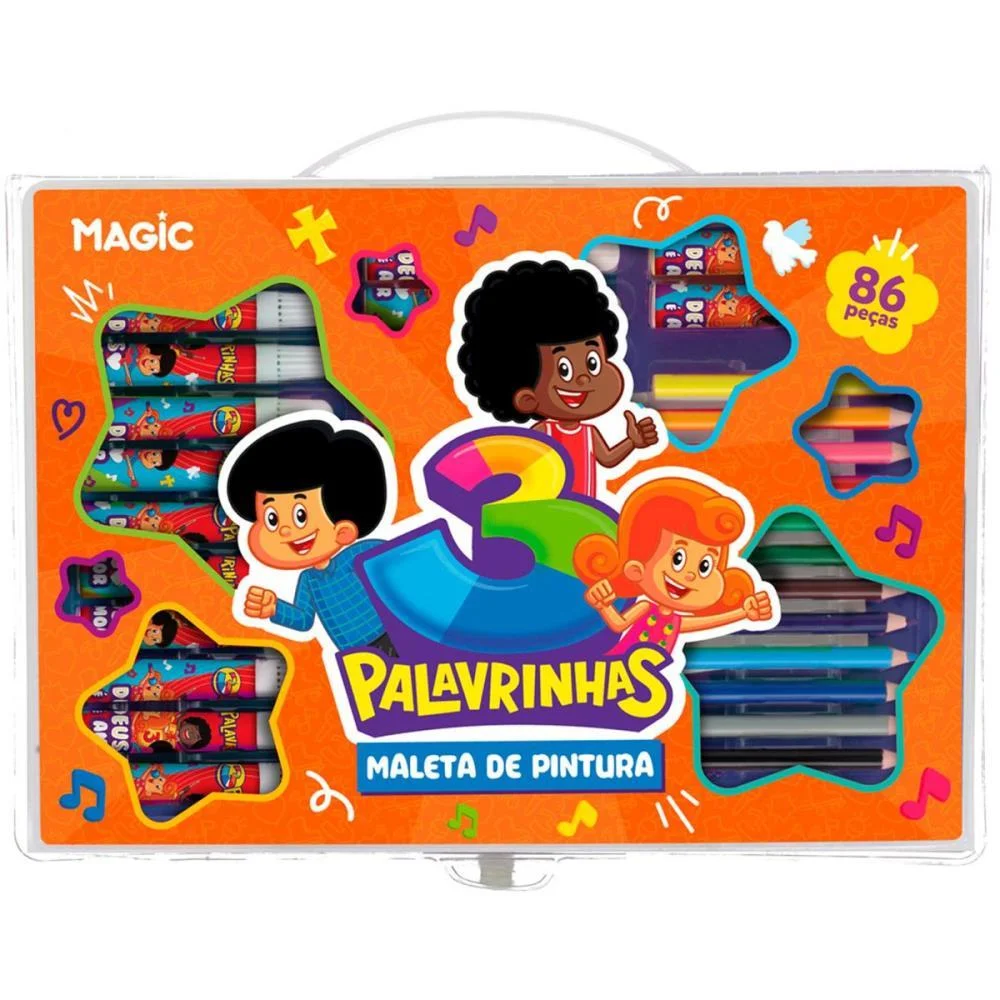 Maleta Para Pintura 3 Palavrinhas 86 Pecas 30X21Cm Magic Kids - imagem 2
