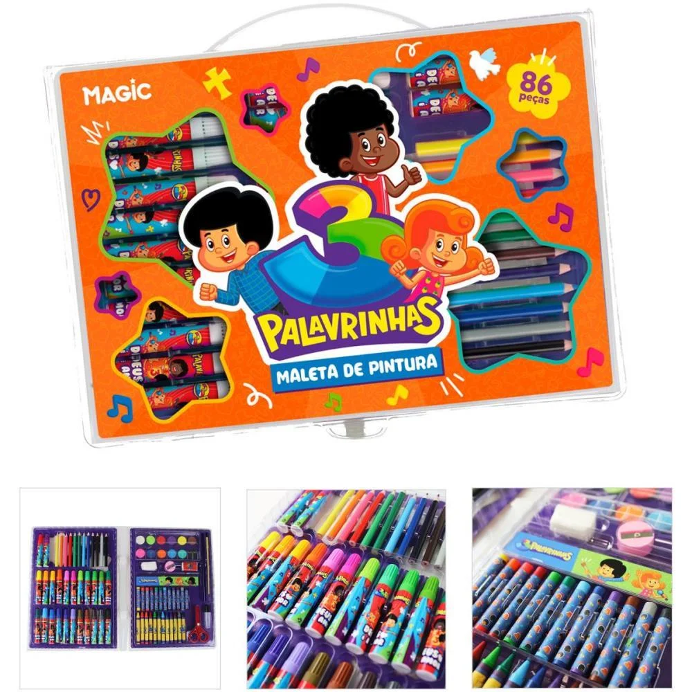 Maleta Para Pintura 3 Palavrinhas 86 Pecas 30X21Cm Magic Kids - imagem 5