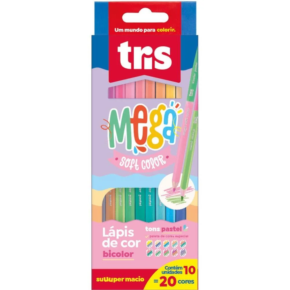 Lapis De Cor Triangular Mega Tons Pastel Bicolor 20Cor Summit (Pct.c/06) - imagem 3
