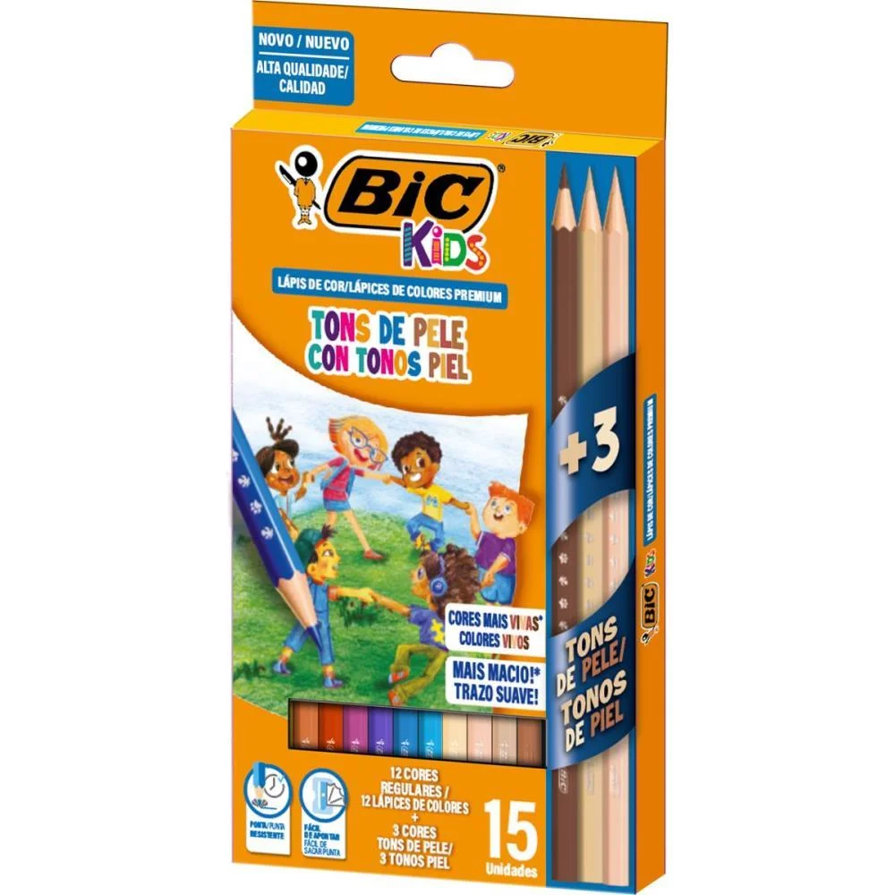 Lapis De Cor Sextavado Bic Kids 12 Cor+3 Tons De Pele Bic (Pct.c/06) - imagem 4