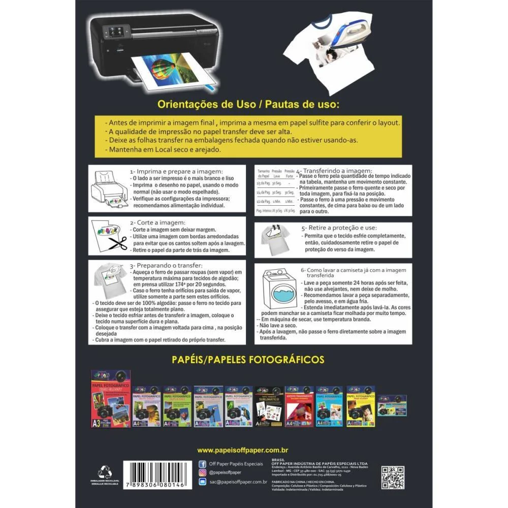 Papel Transfer Inkjet Tecidos Claros 150G A4 Off Paper (Pct.c/10) - imagem 3