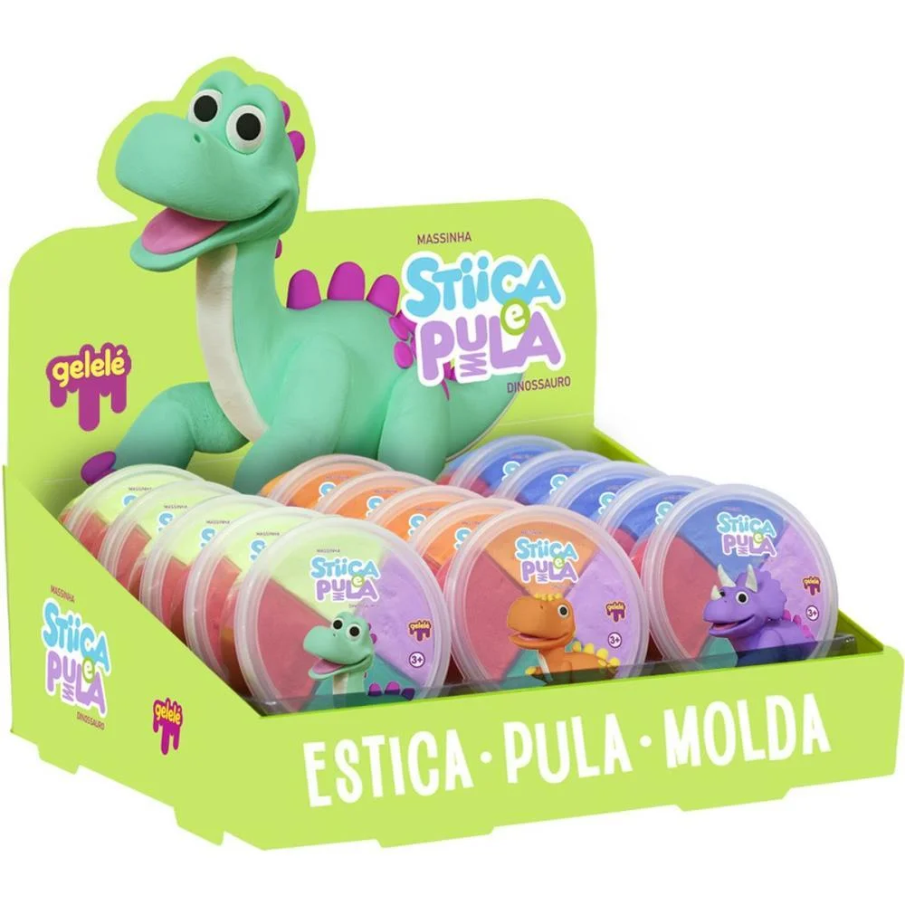 Massa Para Modelar Criativa Stica E Pula Dino 4Cores (S) Doce Brinquedo C/ 15 Unidades - imagem 3
