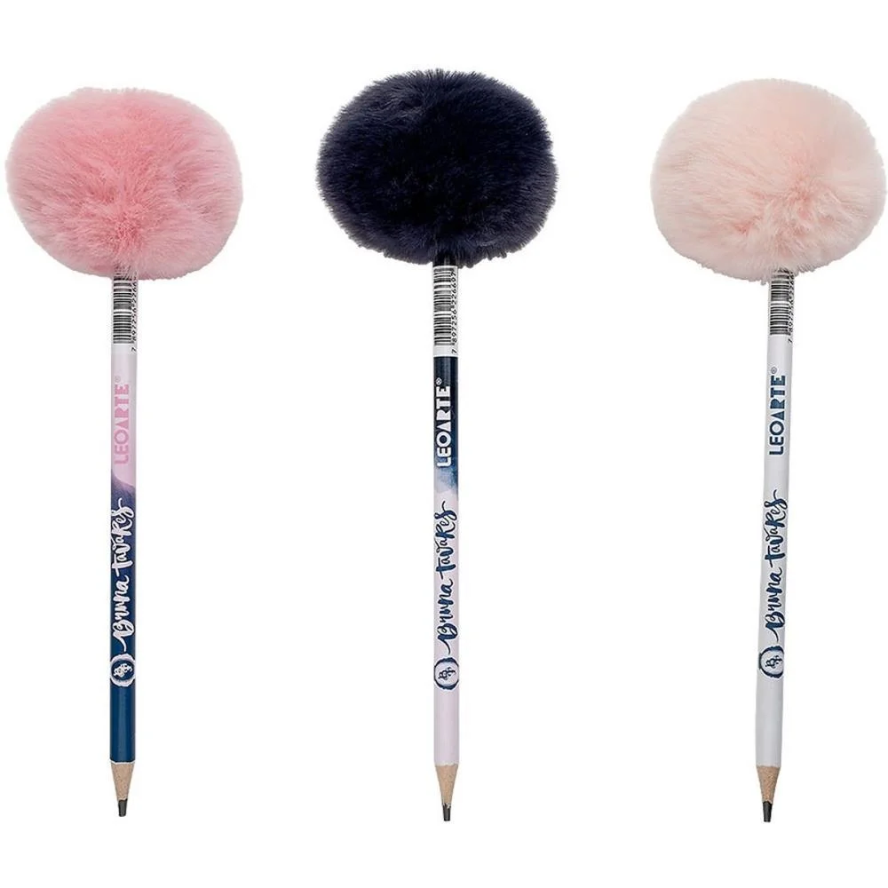 Lapis Preto Redondo Decorado Bruna Tavares Pompom Hb 3Cor Leonora (Pote-24) - imagem 3