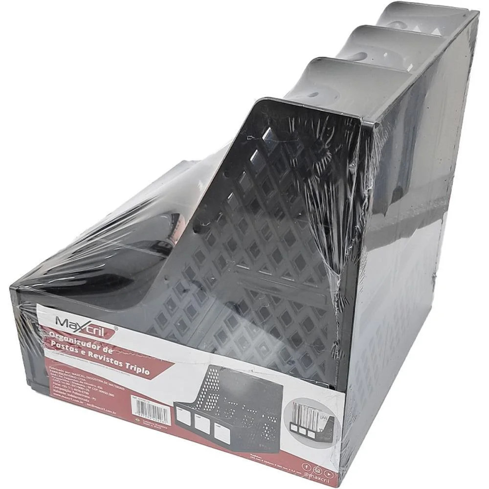 Porta Revista Organizador Triplo Preto Selad Maxcril - imagem 6