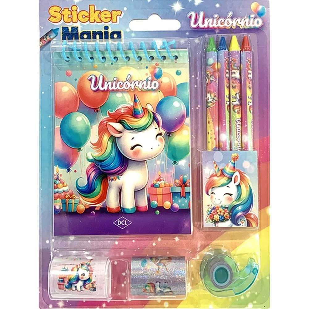 Livro Infantil Colorir Sticker Mania Unicornios 9Pcs Dcl - imagem 3