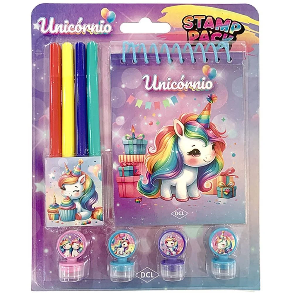 Livro Infantil Colorir Stamp Pack Unicornios Carimbos Dcl - imagem 2
