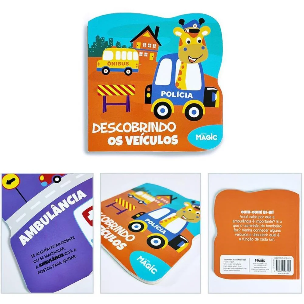 Livro Infantil Ilustrado Recortado Descobrindo Veiculos Magic Kids - imagem 4