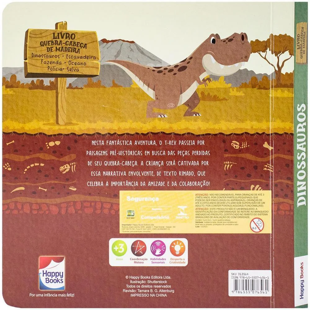 Livro Quebra-Cabeca Madeira Dinossauro 20,5X20,5Cm Todolivro - imagem 4