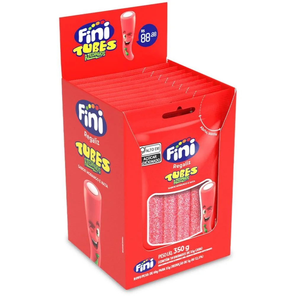 Doce Tubes Morango Citrico 35G Fini C/ 10 Unidades - imagem 3
