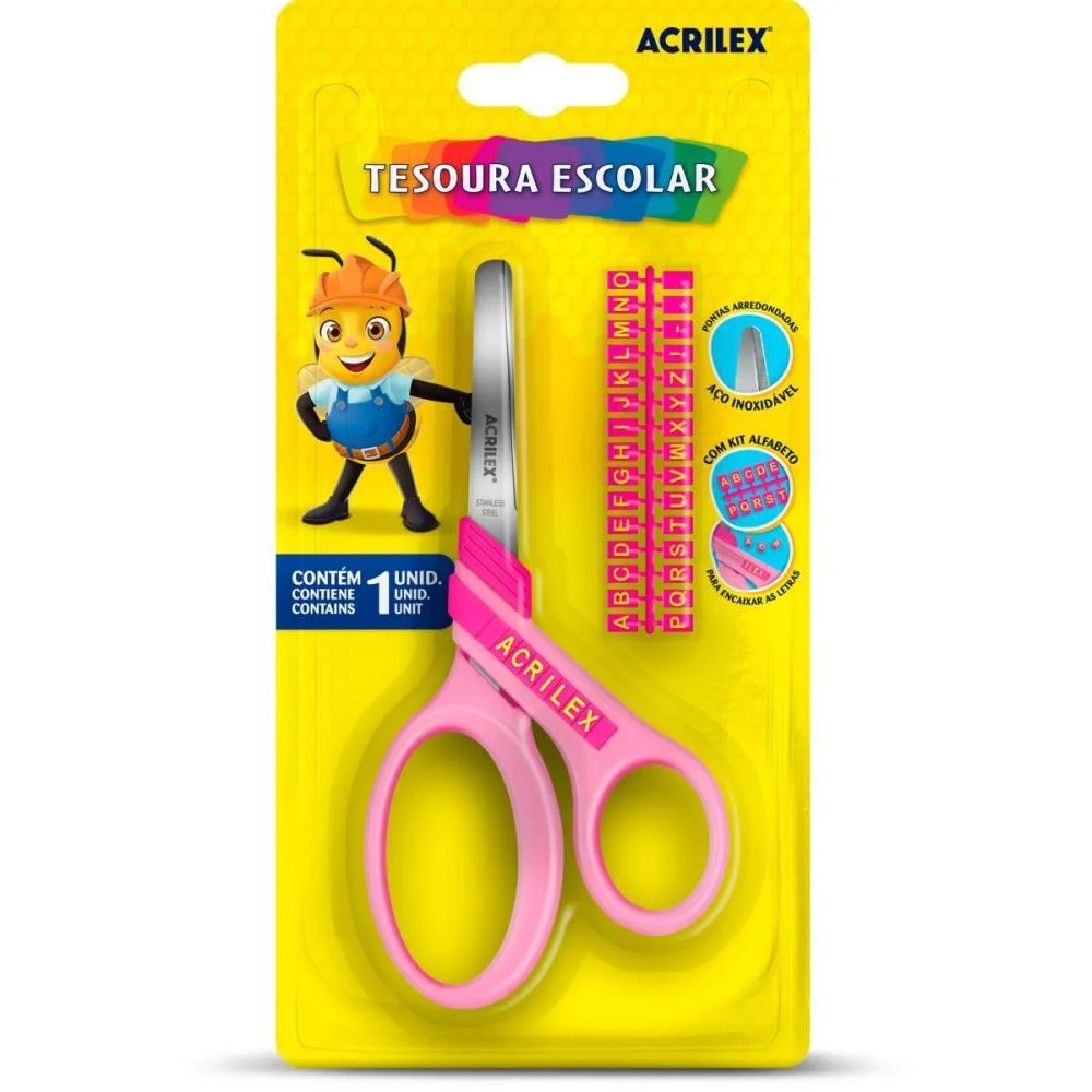 Tesoura Escolar Letras Rosa Acrilex (Cx.c/12) - imagem 3