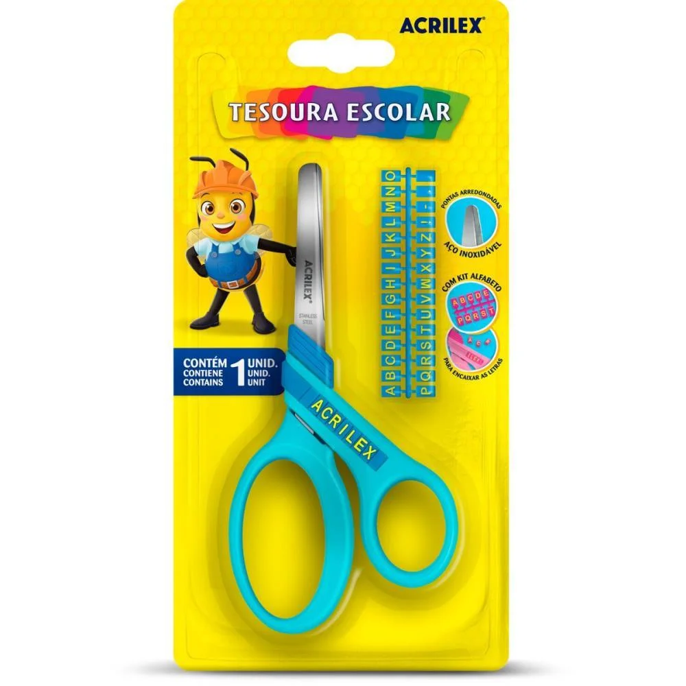 Tesoura Escolar Letras Azul Acrilex (Cx.c/12) - imagem 2