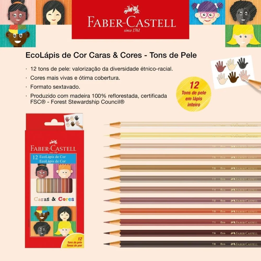 Lapis De Cor Sextavado Caras E Cores 12Cores Ecolapis Faber-Castell (Pct.c/12) - imagem 3