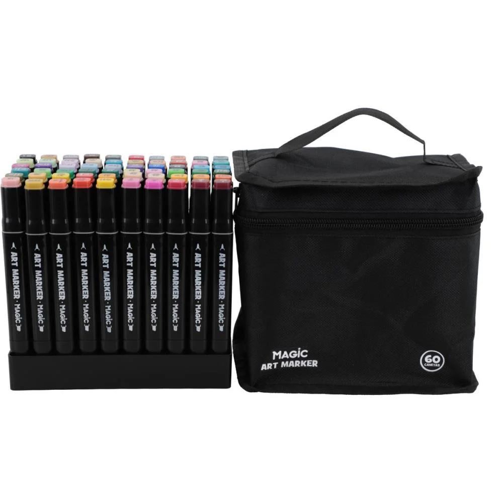 Marcador Artistico Art Marker 60 Cores C/Bolsa Magic Kids - imagem 2