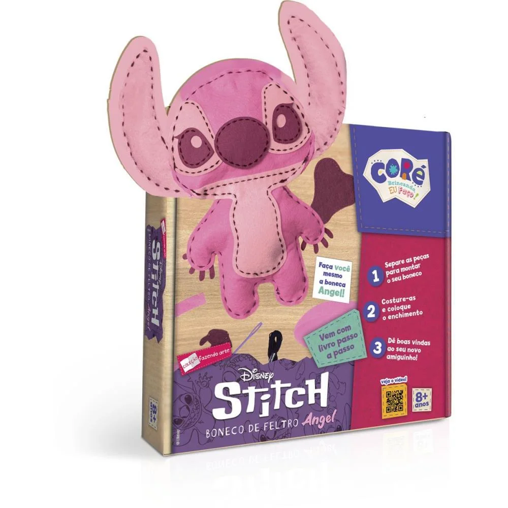 Livro Brinquedo Ilustrado Stitch Boneco De Feltro Rosa Toyster - imagem 2