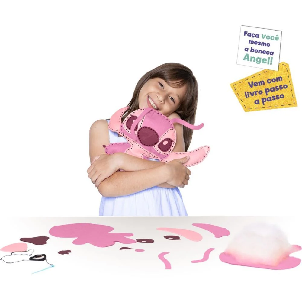 Livro Brinquedo Ilustrado Stitch Boneco De Feltro Rosa Toyster - imagem 3