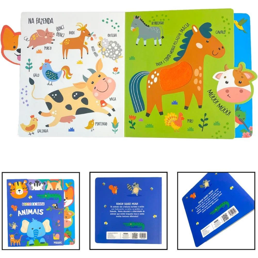 Livro Infantil Ilustrado Toque E Sinta Animais 10Pgs Magic Kids - imagem 3