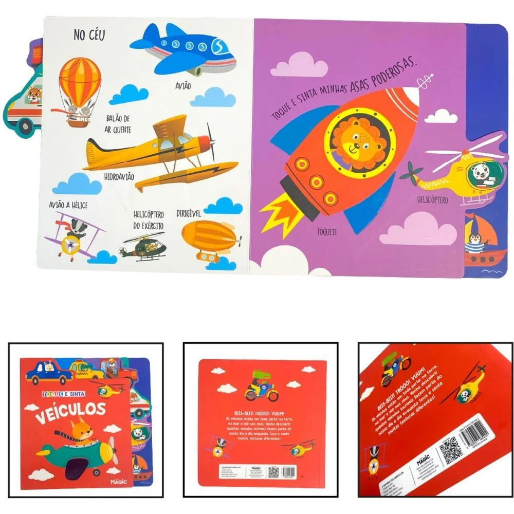 Livro Infantil Ilustrado Toque E Sinta Veiculos 10Pgs Magic Kids - imagem 3