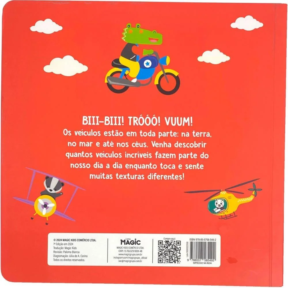 Livro Infantil Ilustrado Toque E Sinta Veiculos 10Pgs Magic Kids - imagem 4
