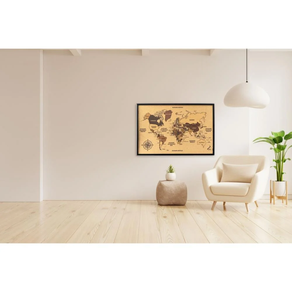 Quadro Decorativo Mapa Mundi Cortica 90X60Cm Stalo - imagem 3