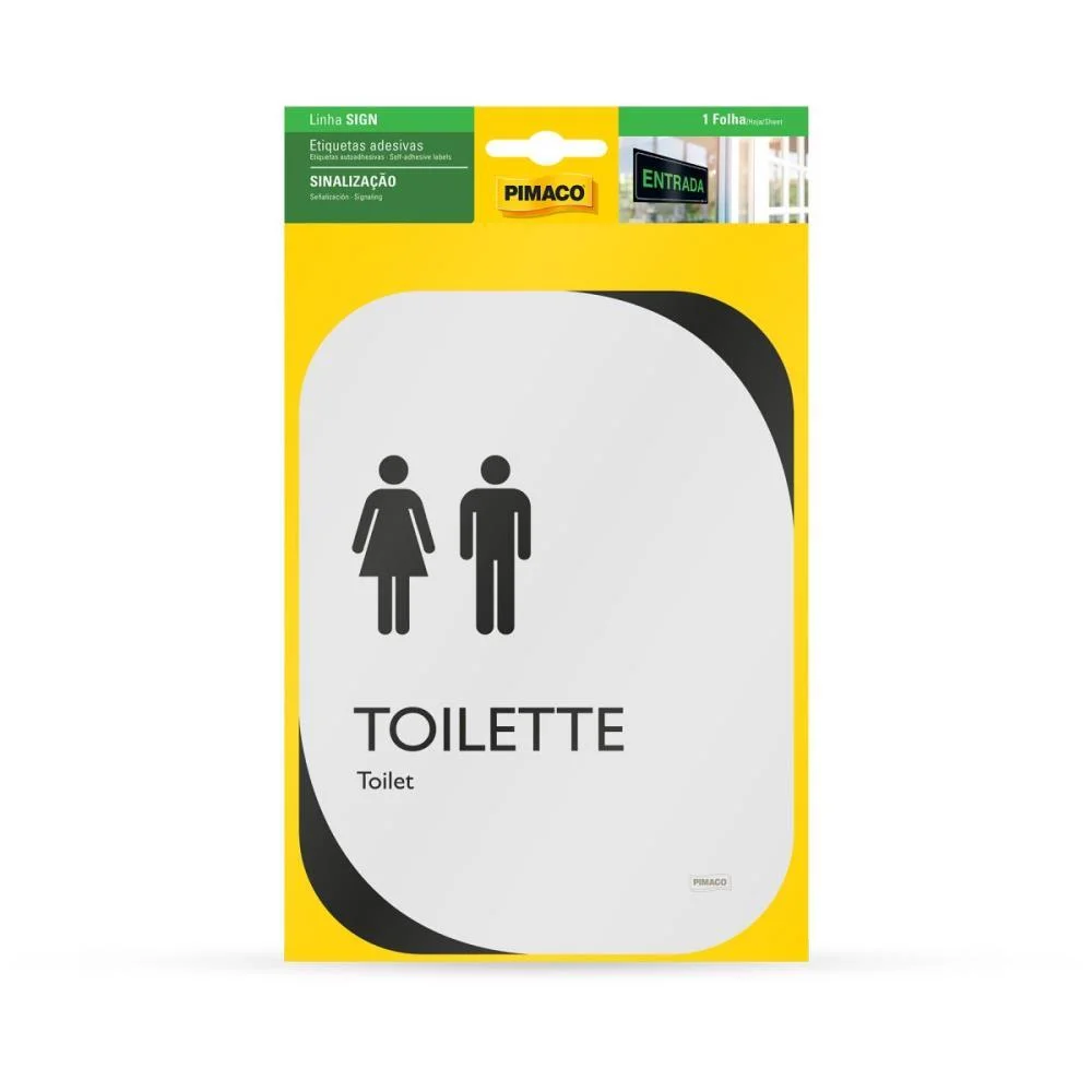 Placa De Sinalizacao Toilette Unissex Clean 13,8X18 Pimaco - imagem 3