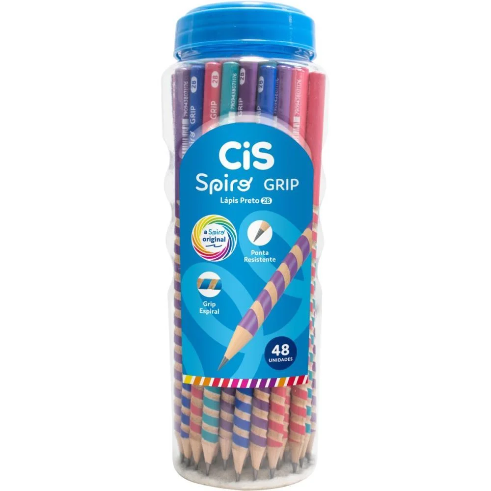 Lapis Preto Redondo Decorado Cis Spiro Grip 4 Cores (S) Sertic (Pote-48) - imagem 4