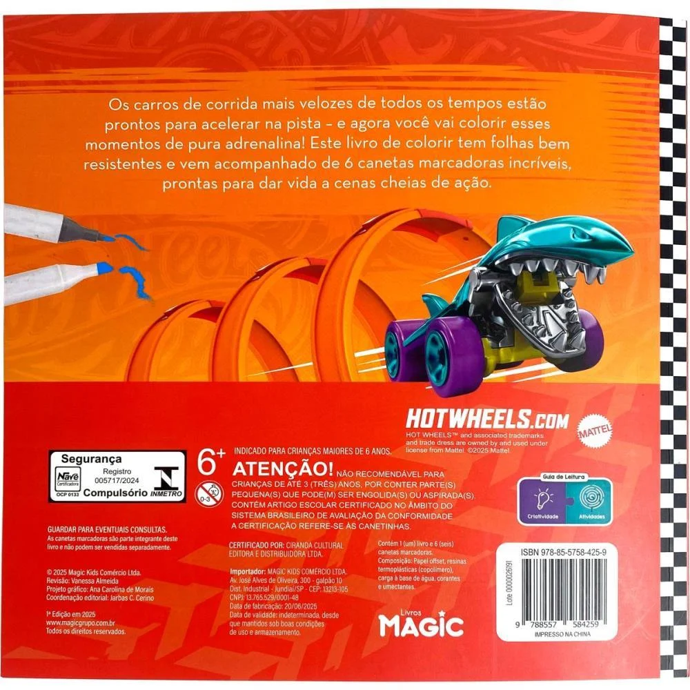 Livro De Colorir Hot Wheels C/6Canetinhas Magic Kids - imagem 4