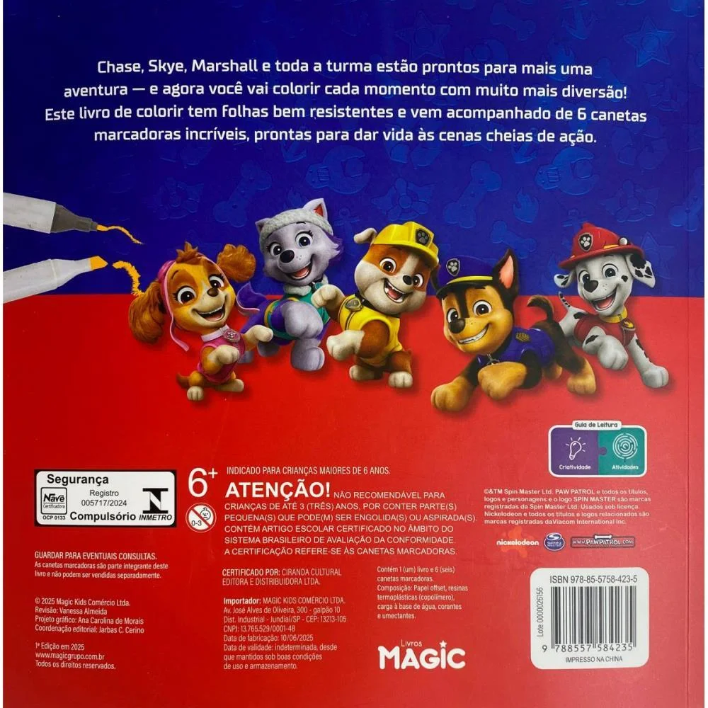 Livro De Colorir Patrulha Canina C/6Canetinhas Magic Kids - imagem 4
