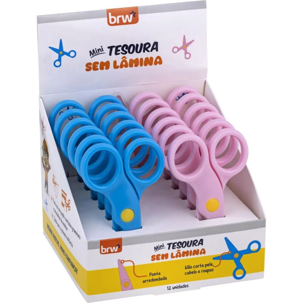 Tesoura Escolar Mini S/Lamina 10Cm Sortidas Brw C/ 12 Unidades - imagem 2