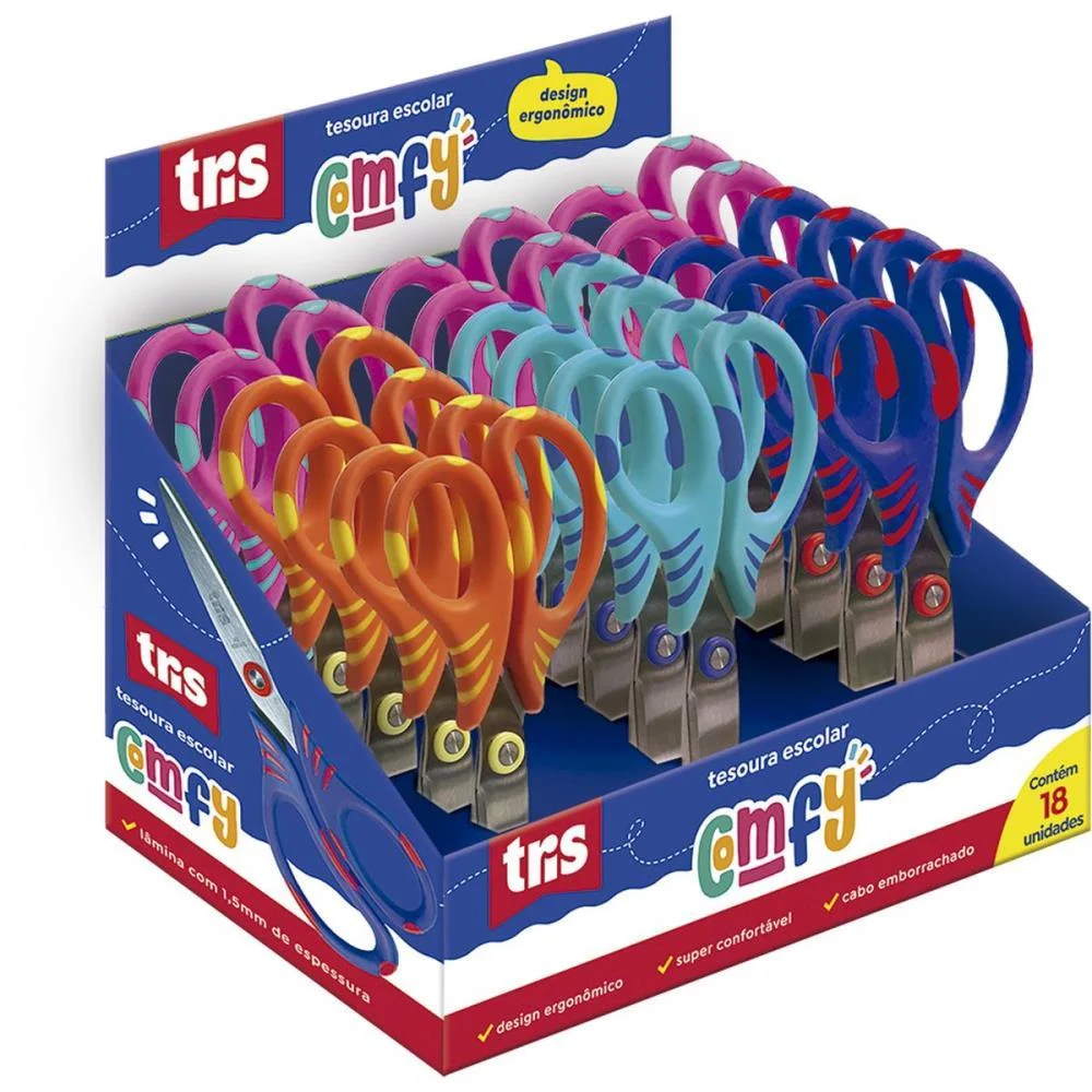 Tesoura Escolar Tris Comfy 4 Cores Summit C/ 18 Unidades - imagem 3