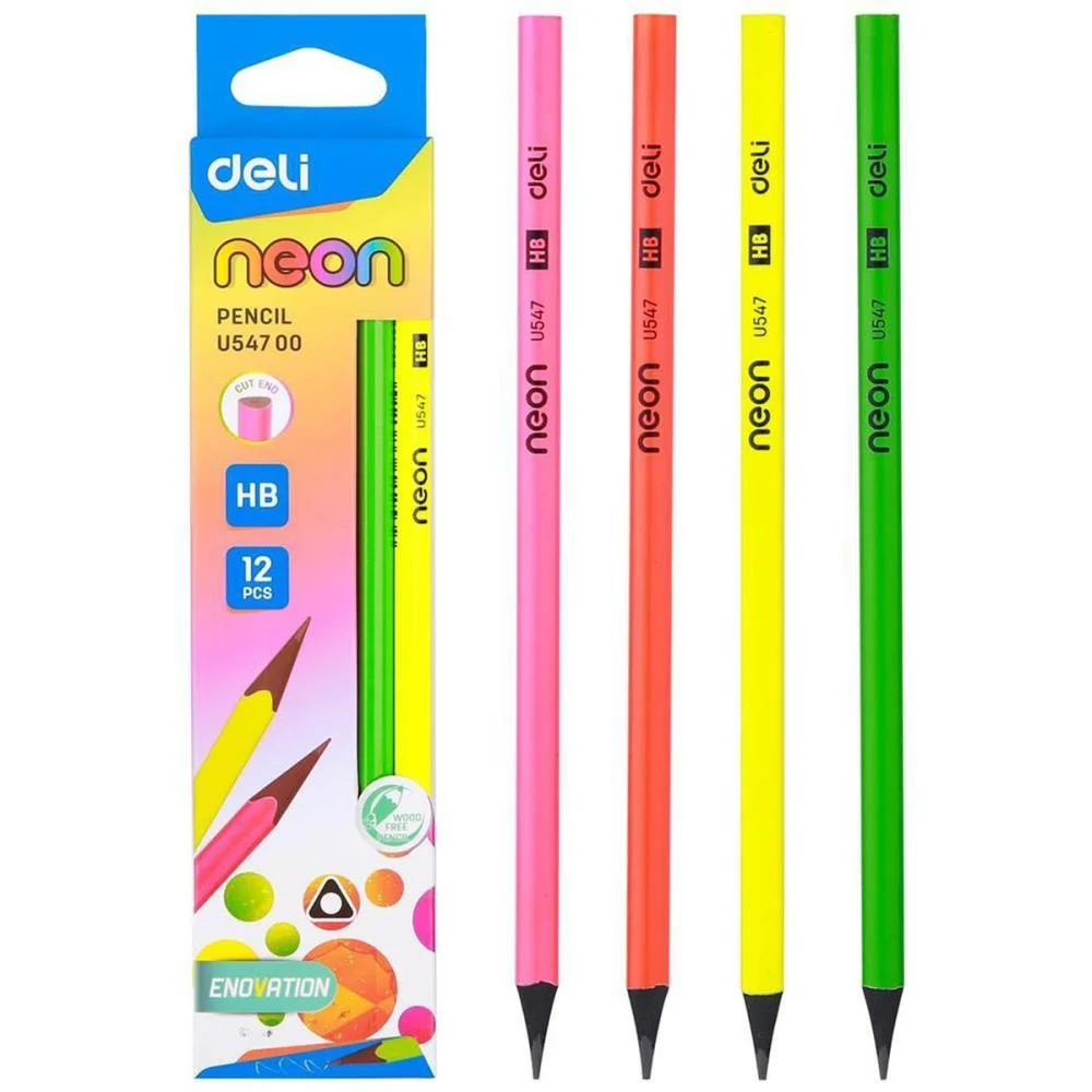 Lapis Preto Redondo Decorado Hb Neon Wood Free Deli (Bl.c/12) - imagem 2