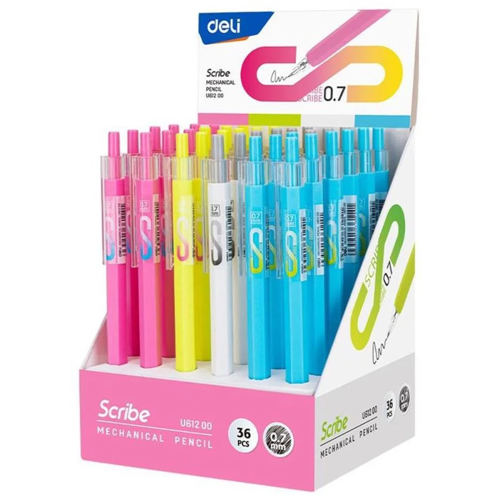 Lapiseira 0.7Mm Scribe C/Borracha 4 Cores Deli C/ 36 Unidades - imagem 2