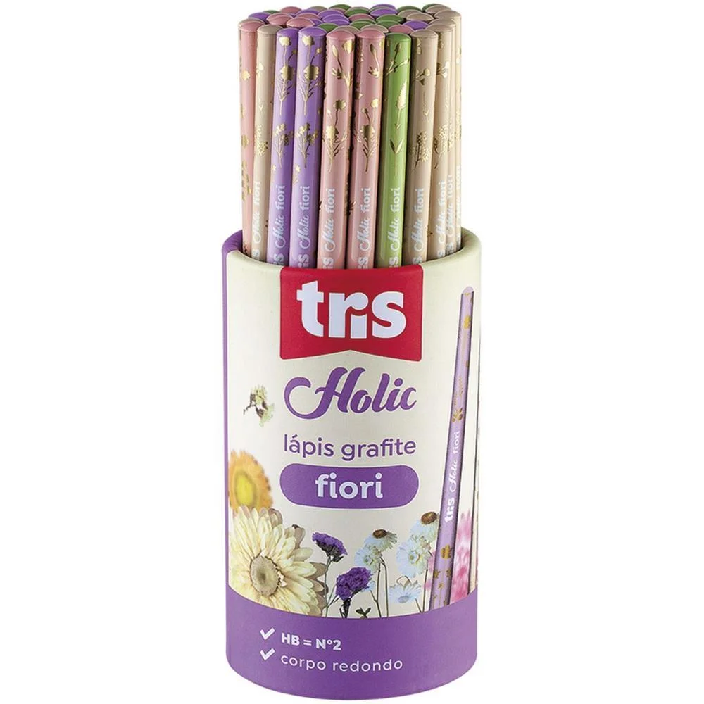 Lapis Preto Redondo Decorado Tris Fiori 4 Cores Summit (Pote-48) - imagem 3