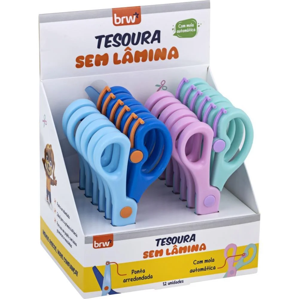 Tesoura Escolar Com Mola Sem Lamina 13Cm (S) Brw C/ 12 Unidades - imagem 6