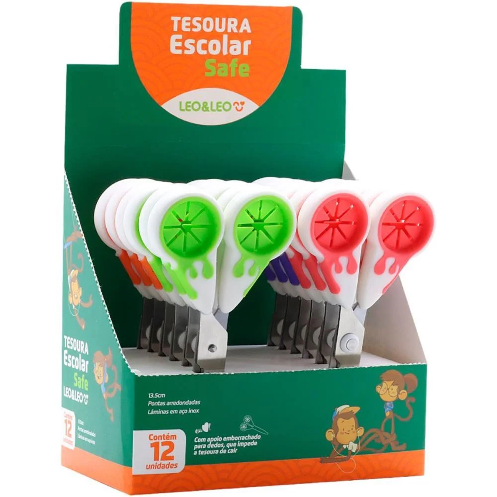 Tesoura Escolar Safe 13,5Cm Anti Queda Leonora C/ 12 Unidades - imagem 2