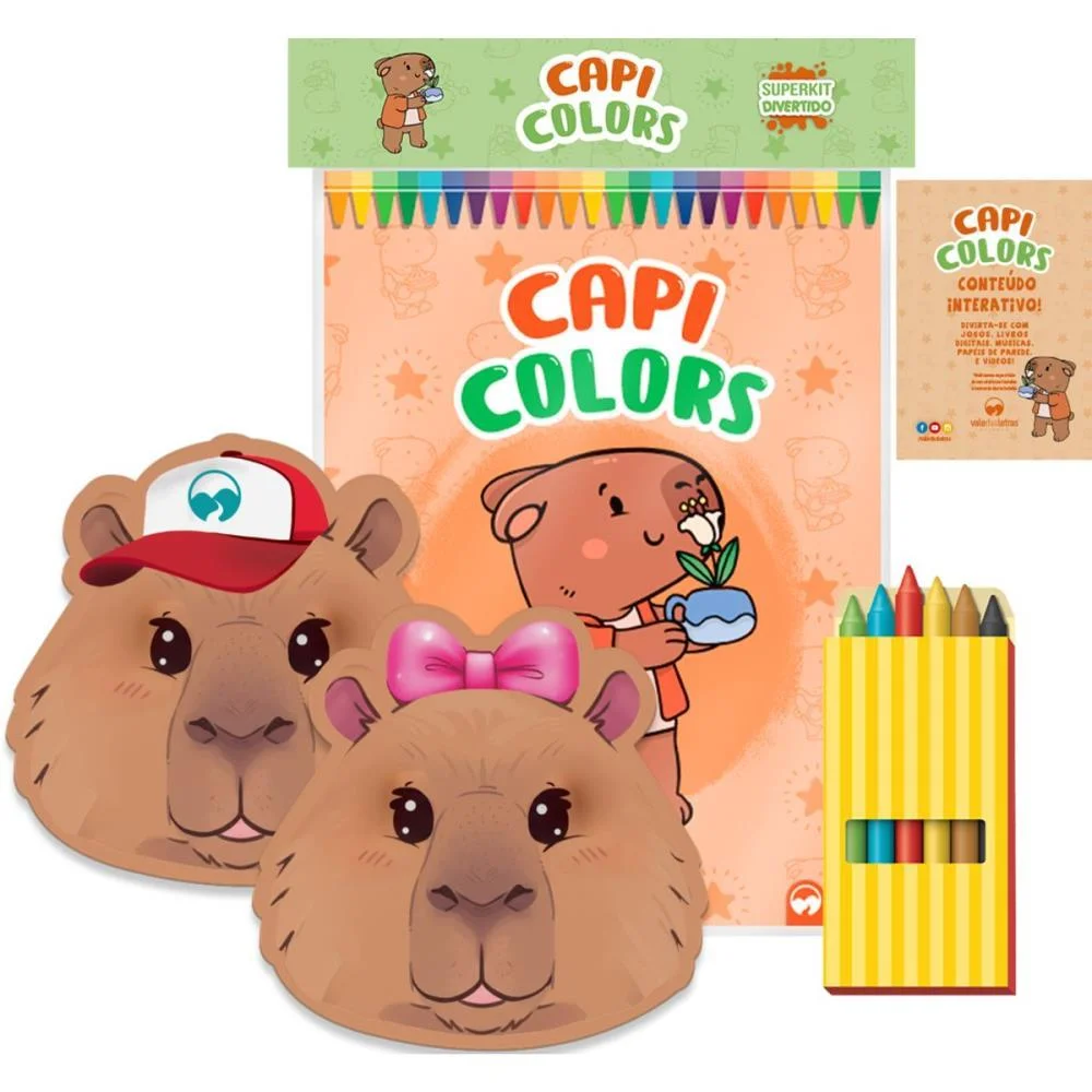 Livro Infantil Colorir Super Kit Capivaras C/Giz Vale Das Letras - imagem 2