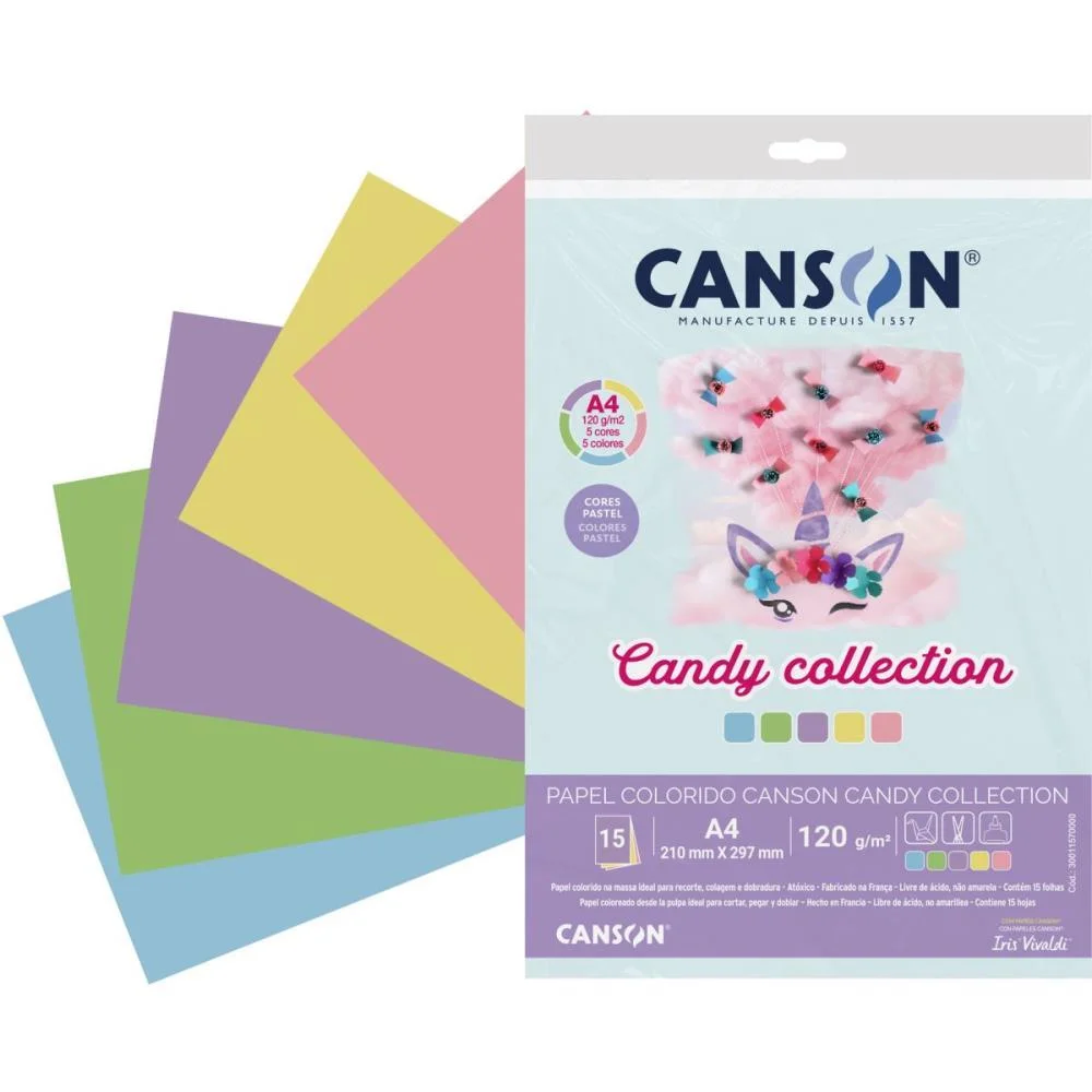 Papel A4 Color Candy Collection 5 Cores 120G Canson (Pct.c/15) - imagem 4