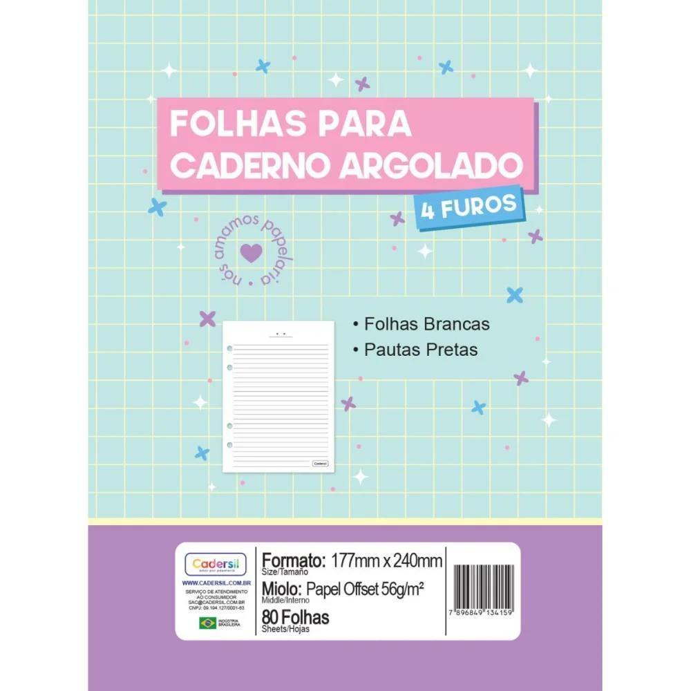Refil Para Caderno Argolado Pautas Preta 56G. 80F Cadersil - imagem 2