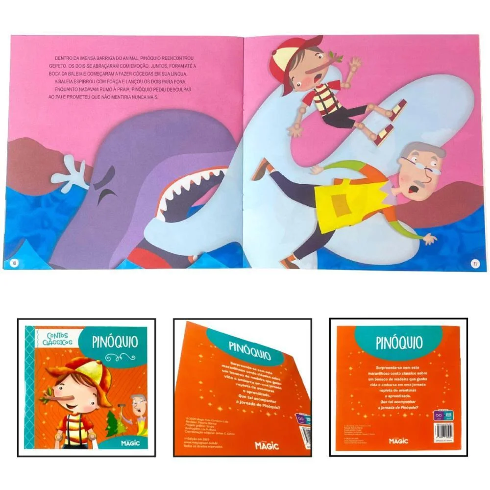 Livro Infantil Ilustrado Pinoquio 12Pgs 20X20Cm Magic Kids - imagem 5