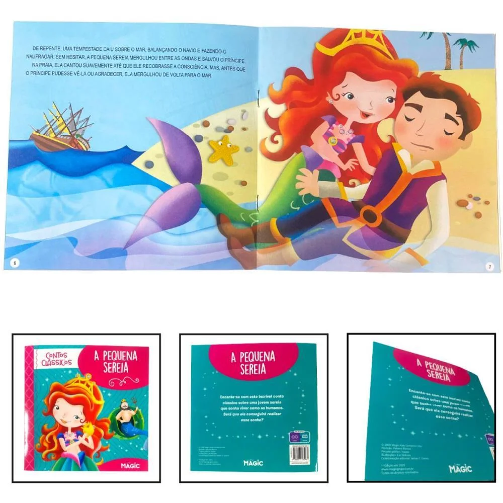 Livro Infantil Ilustrado Pequena Sereia 12Pgs 20X20Cm Magic Kids - imagem 2