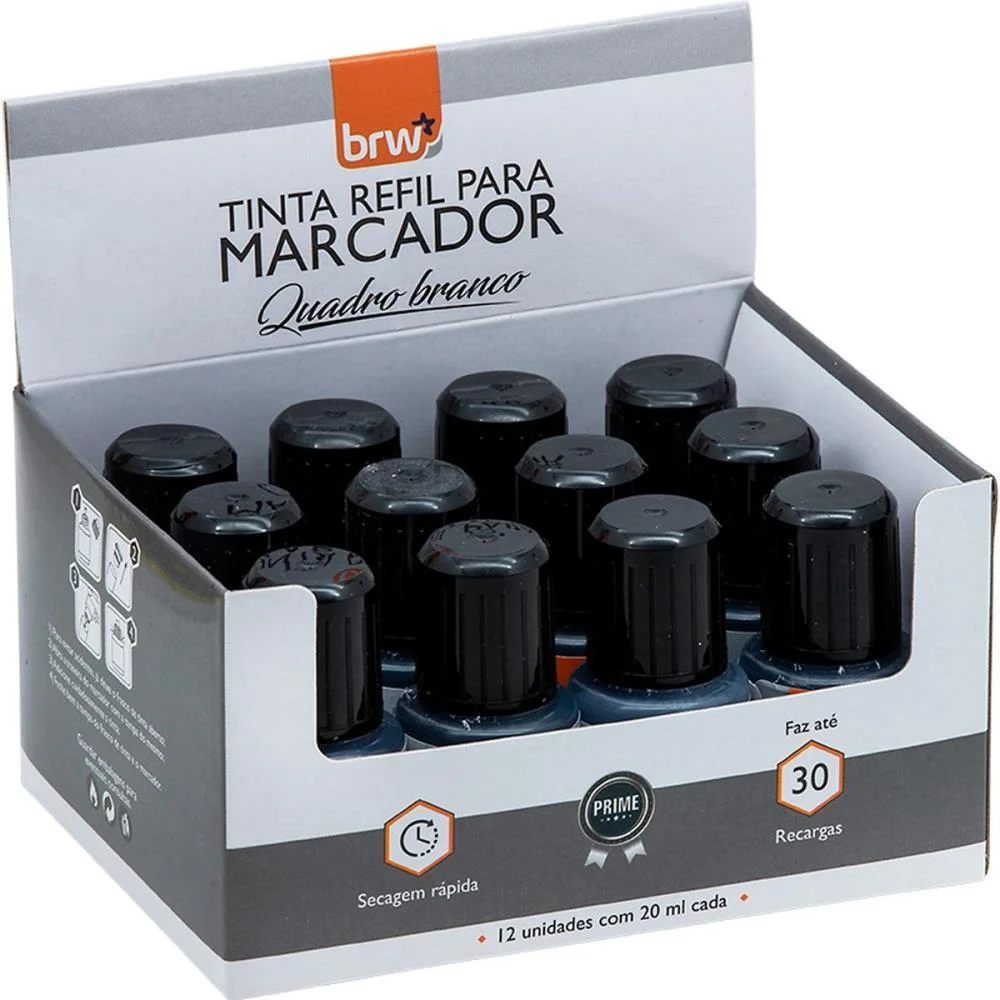 Tinta Marcador Quadro Branco 20Ml Preto Brw (Cx.c/12) - imagem 2