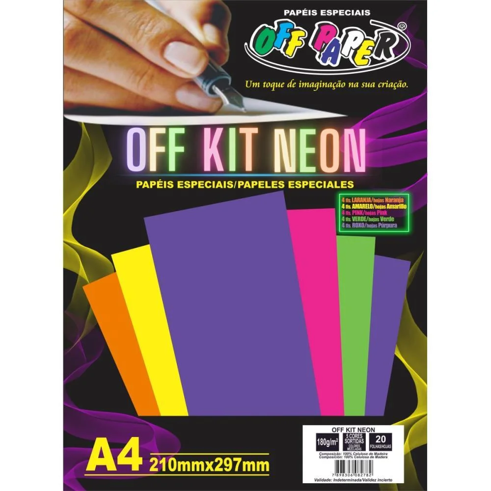 Papel Laminado A4 Kit Neon 5 Cores 180G Off Paper (Pct.c/20) - imagem 3